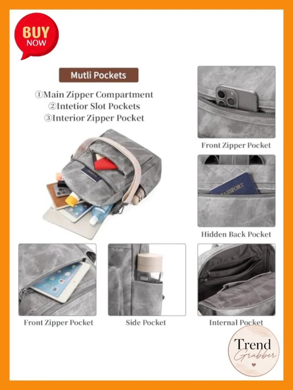 Women's PU Leather Convertible Backpack Purse Multi-Pocket Travel Handbag